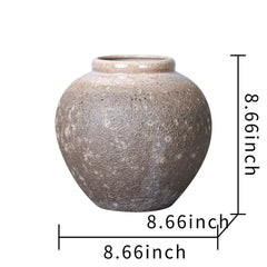 Artisanal Piece Vintage Sand Ceramic Vase 8.7"D x 8.7"H