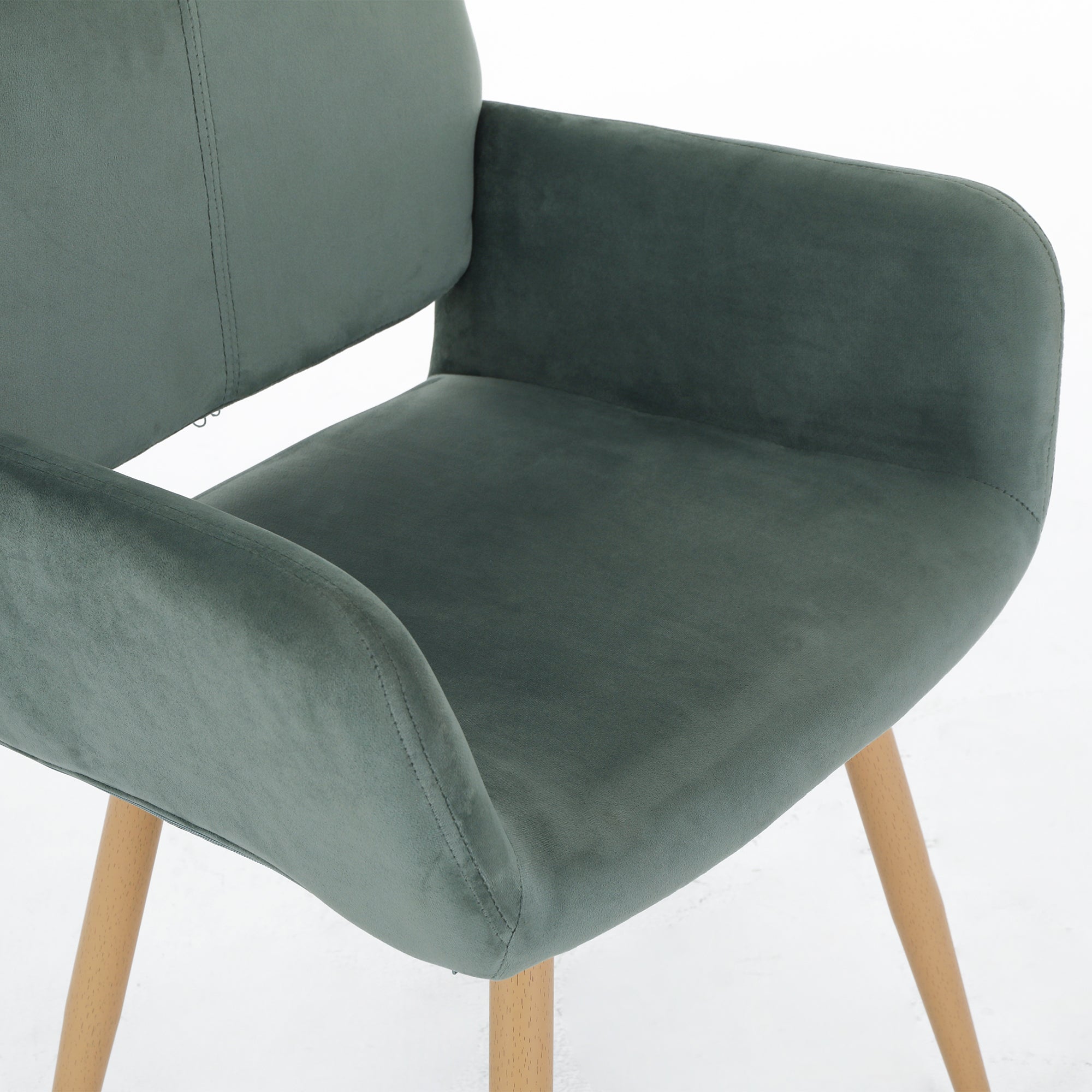 Velvet Dining Chair with Metal Leg - Green + Beech Wooden Printing Leg