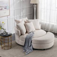 Modern 360° Swivel Accent Barrel Chair with Storage Ottoman & 4 Pillows - Linen Creamy White