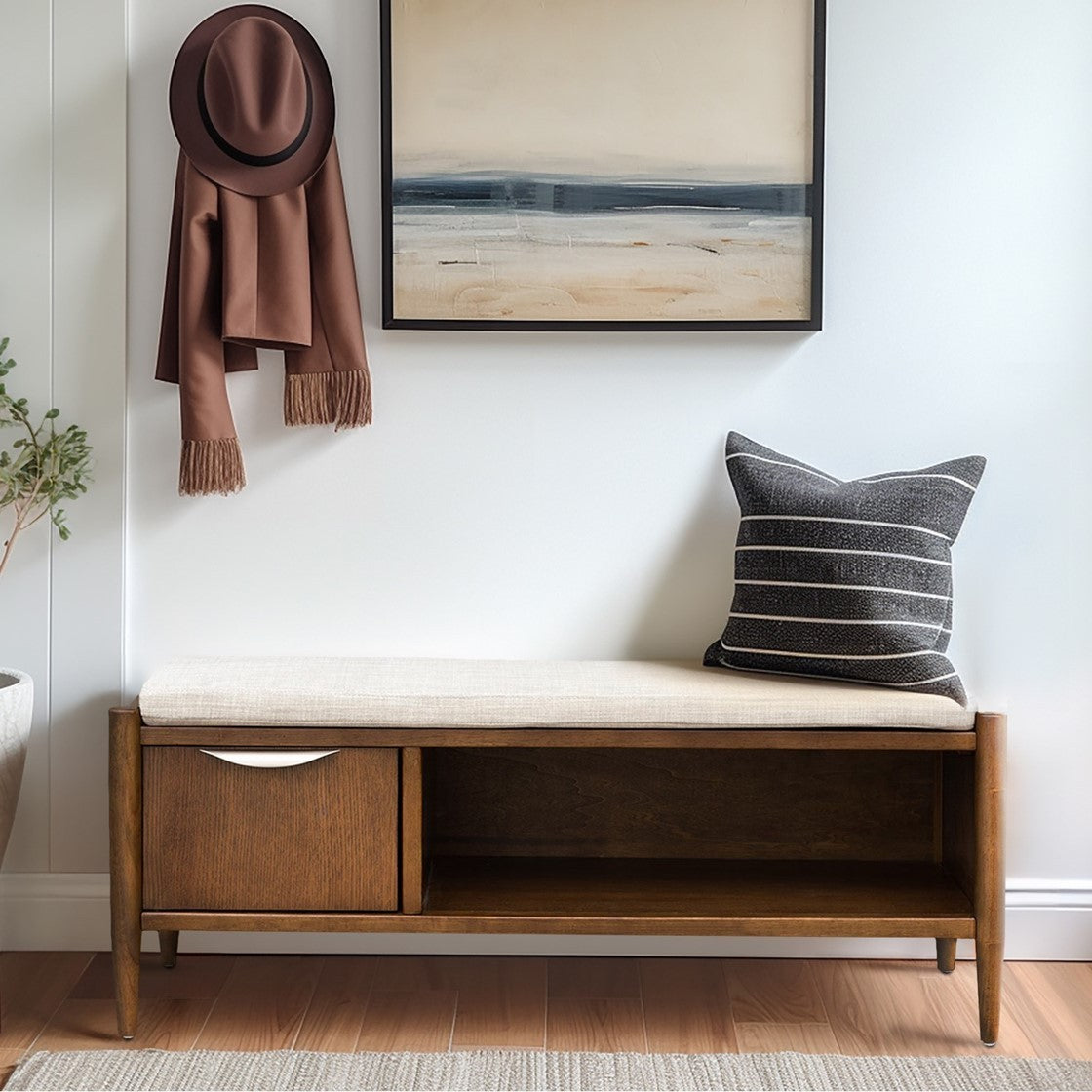 Arcadia Accent Bench with Storage and Upholstered Cushion - Walnut Brown