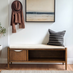 Arcadia Accent Bench with Storage and Upholstered Cushion - Walnut Brown