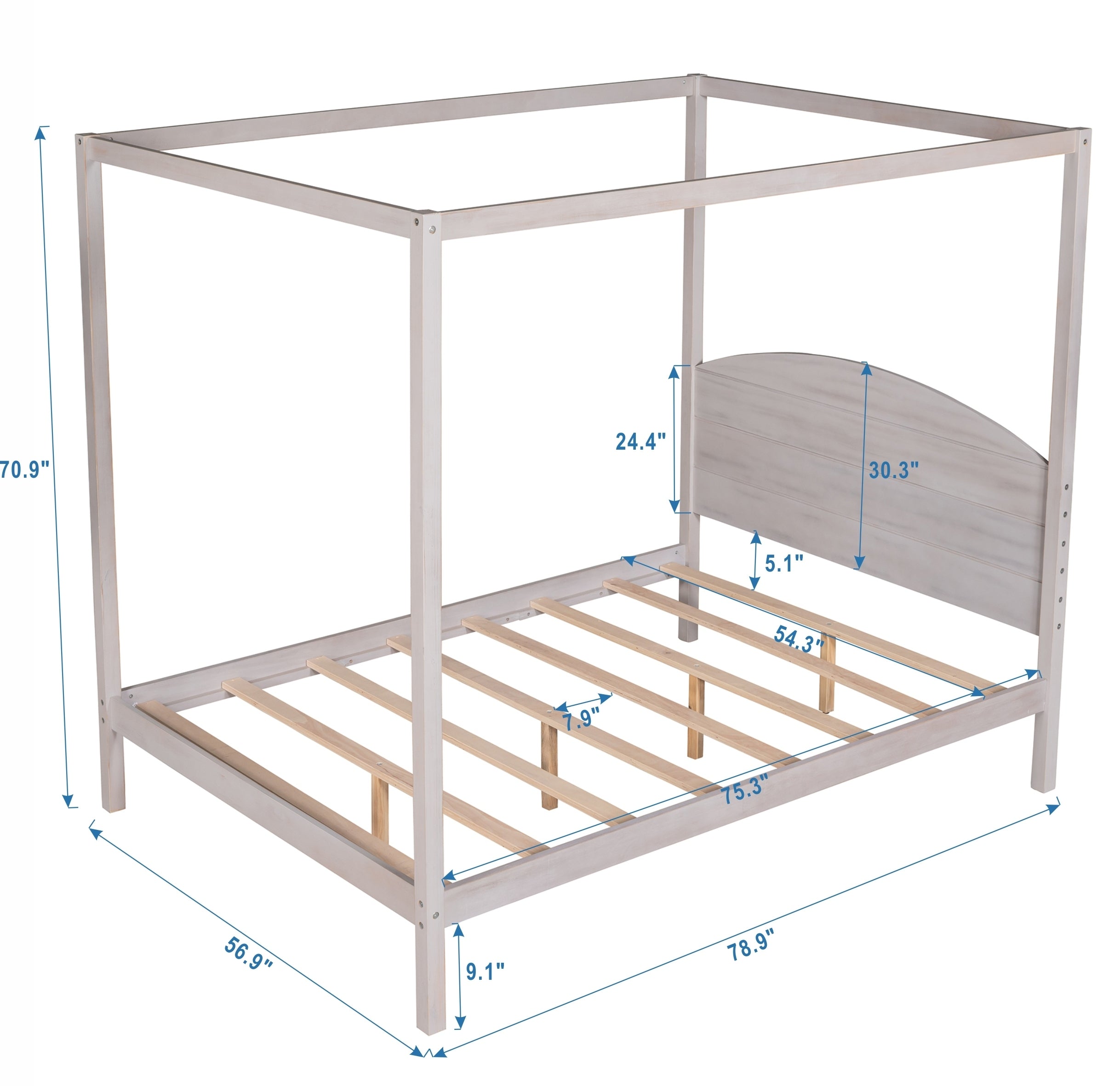 Full Size Canopy Platform Bed - Grey Wash