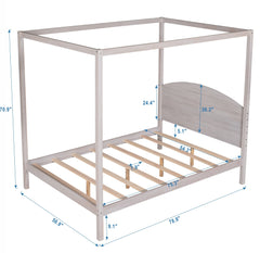 Full Size Canopy Platform Bed - Grey Wash