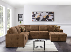MAICOSY 123" Oversized U Shaped Sectional Sofa Chaise with 4 Throw Pillows, Brown