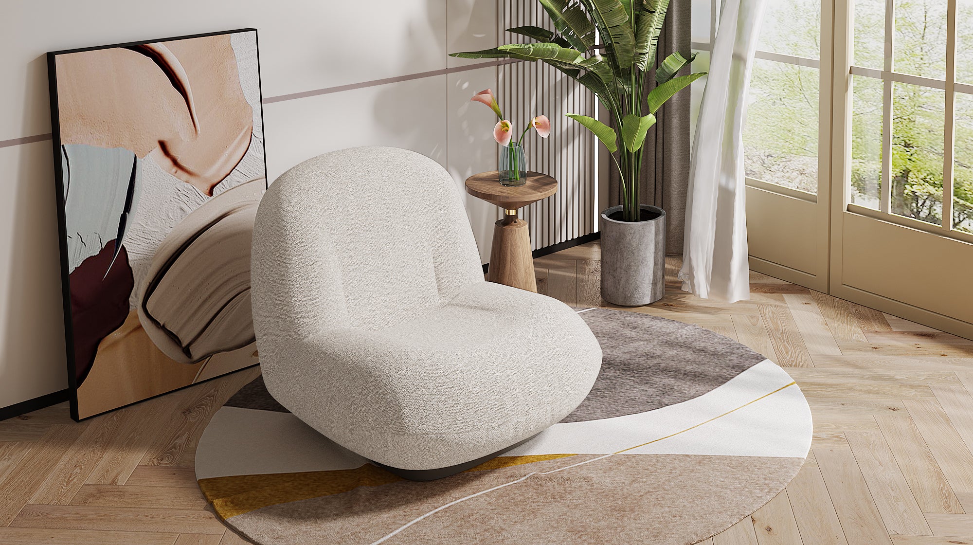 Upholstered Accent Slipper Chair - Cream