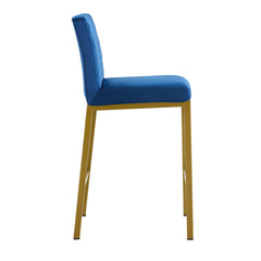 Modern Design High Counter Stool Metal Legs - Dark Blue Velvet Bar Chair (Set of 2)