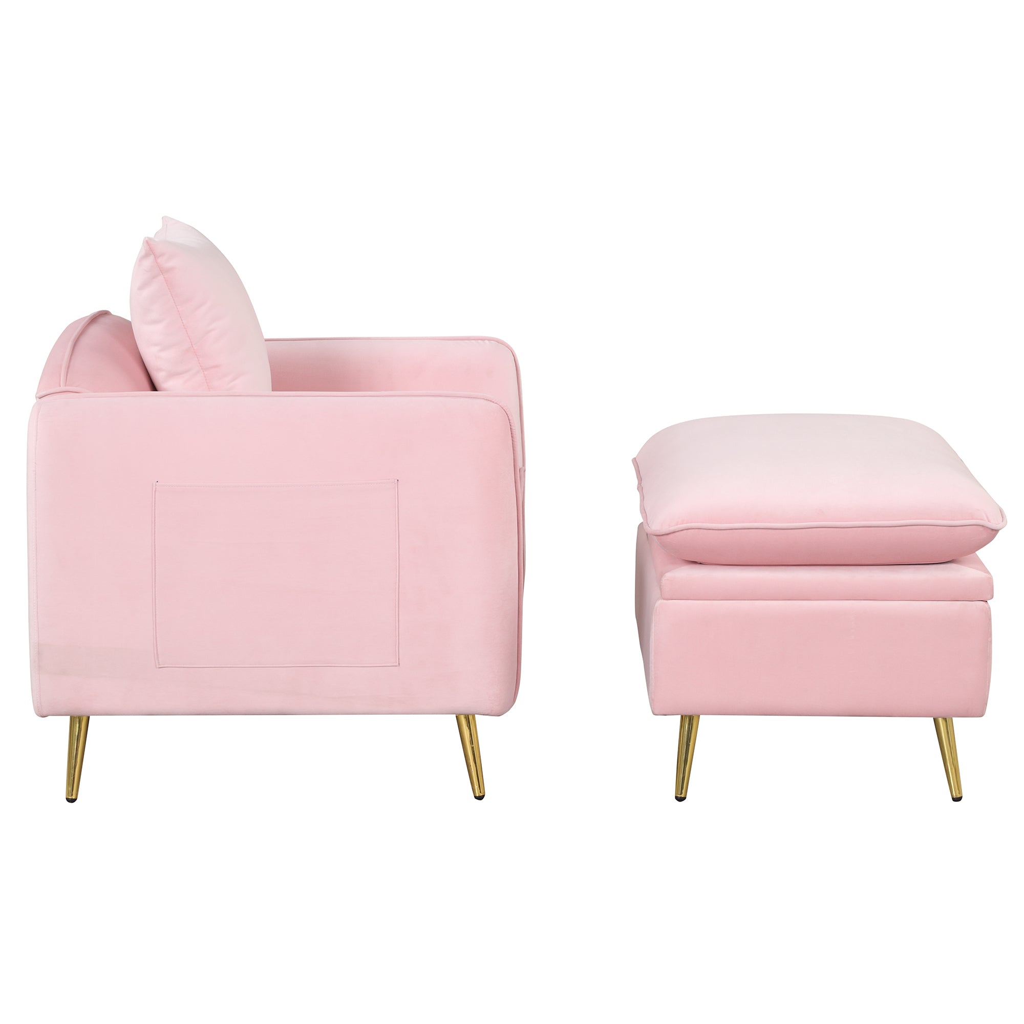 Armchair with Ottoman Fabric Single Sofa Foot Rest & Pillow Pink
