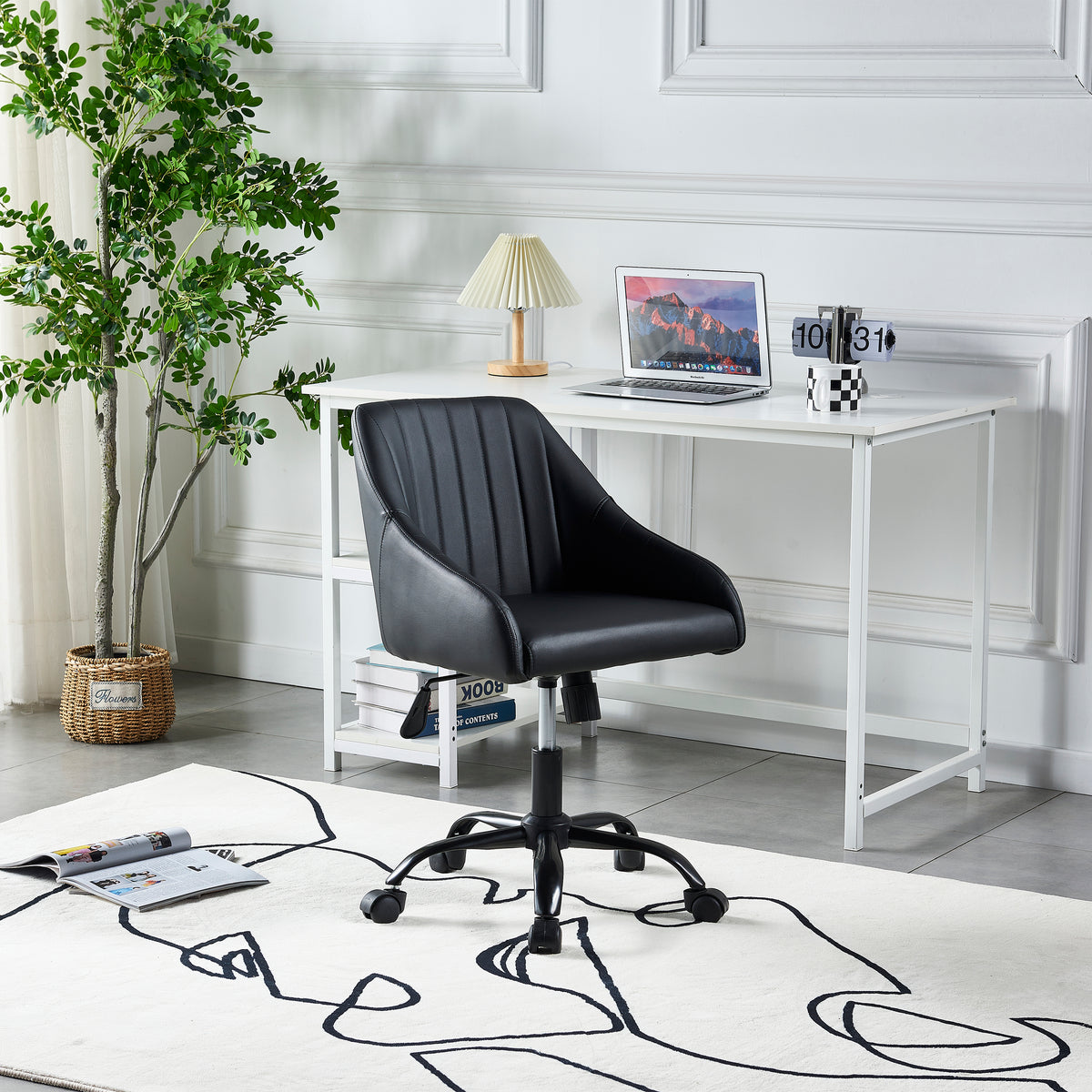 Contemporary PU Leather Adjustable Office Desk Chair - Black