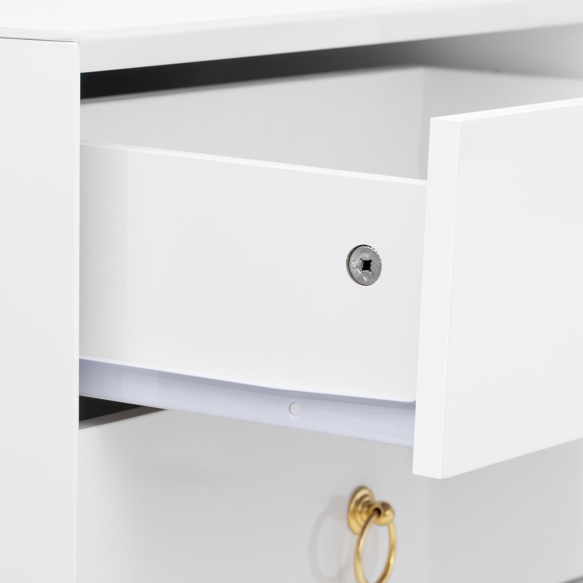 Nightstand with 2 Drawers & Golden Handle，Storage Bedside Table - White