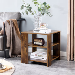 Square 3-tier end Accent Table Rustic Brown