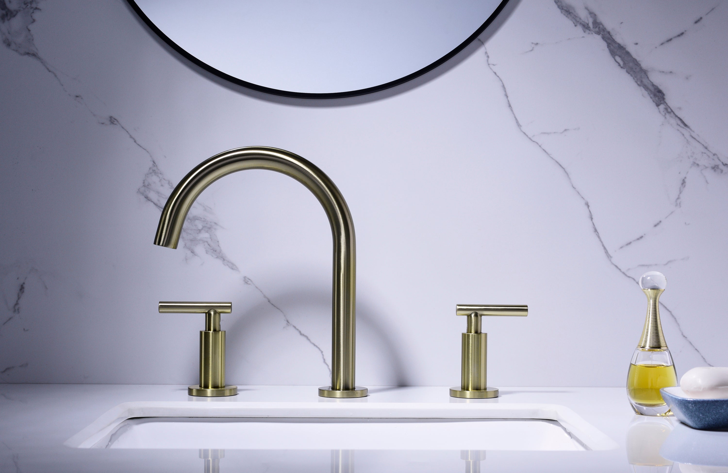 Two Handle High Arc Widespread Bathroom Sink Faucet 3 Hole - Gold