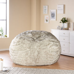 Modern Glam 5 Foot Short Faux Fur Bean Bag - White and Grey