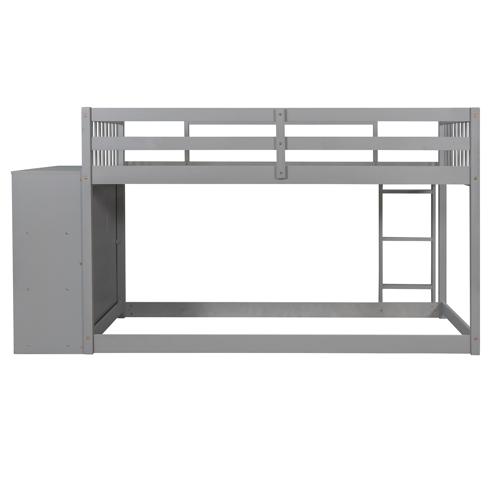Twin over Twin Bunk Bed with 4 Drawers and 3 Shelves - Gray