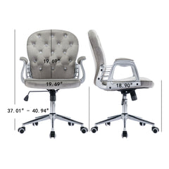 Velvet Home Office Chair with Wheels with Side Arms and Wheels 360° - Grey