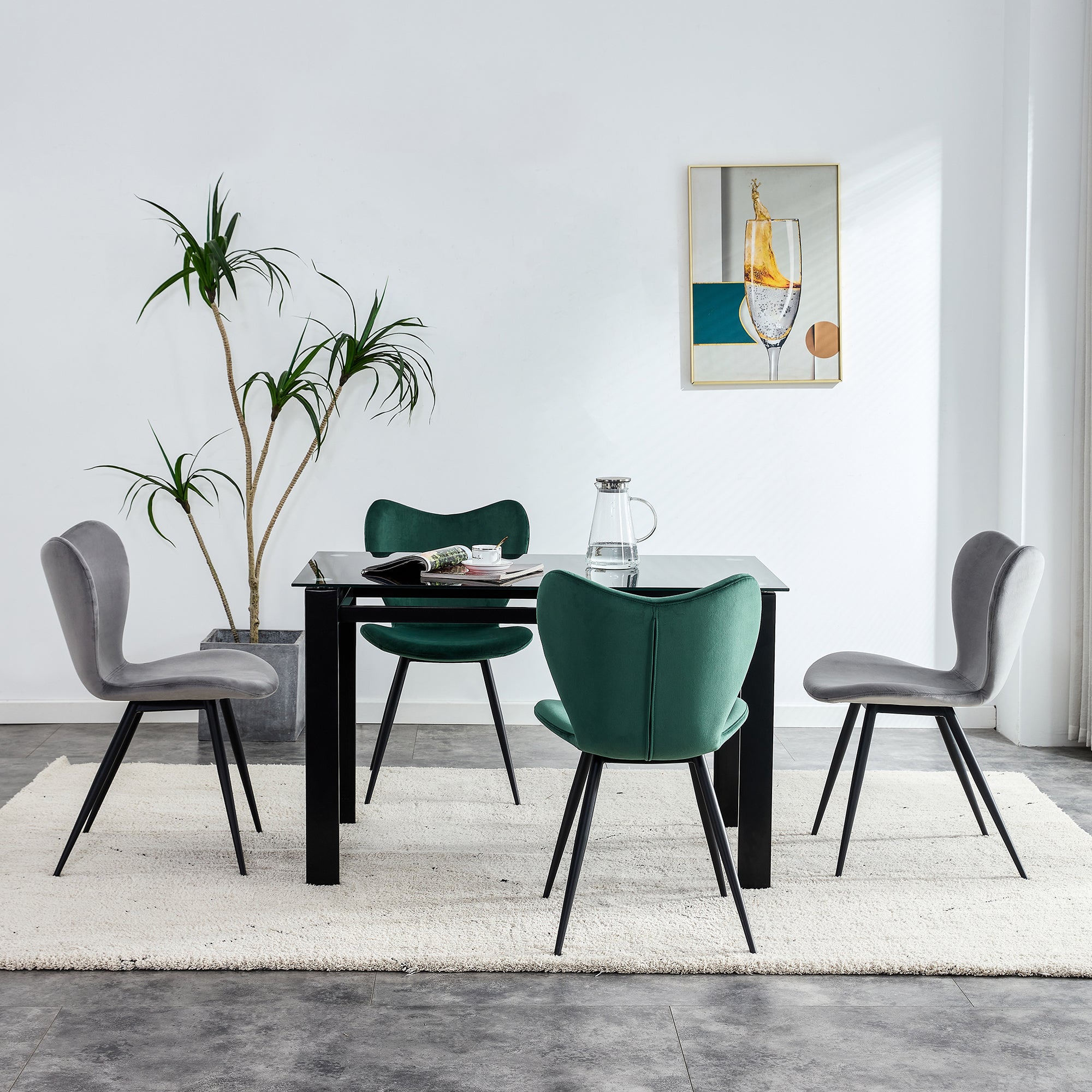 Modern Velvet Dining Chairs with Metal Legs (Set of 2) - Green
