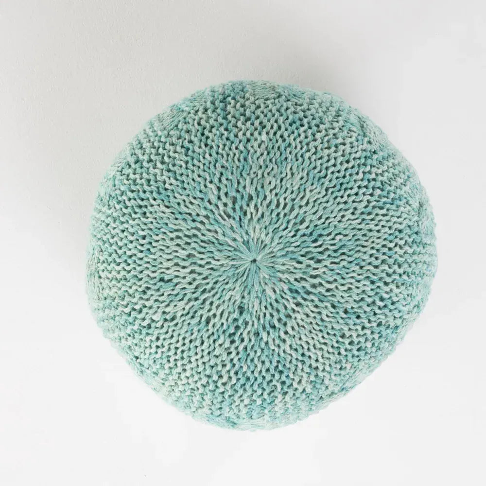 Handcrafted Modern Fabric Weave Pouf - Aqua Blue