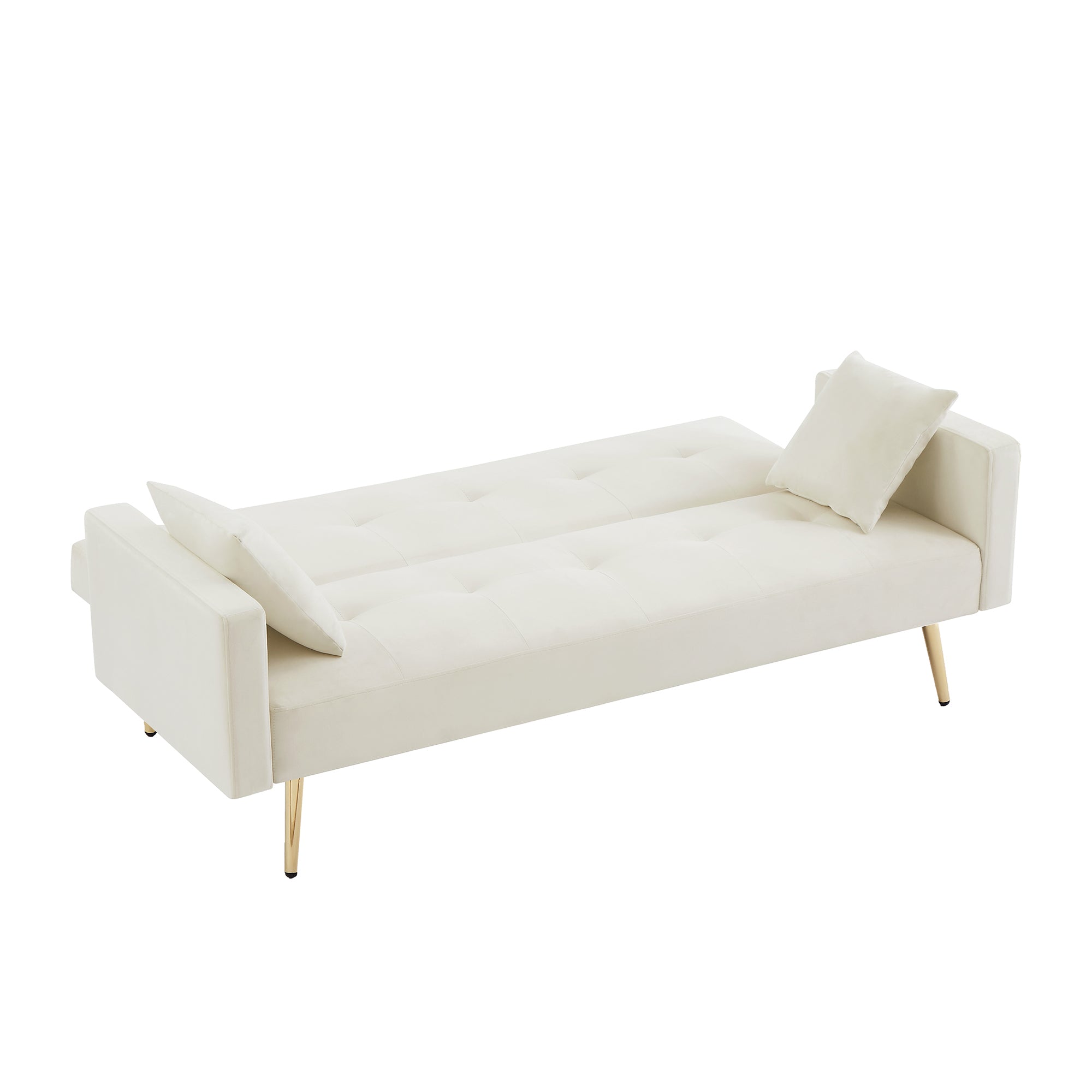 Cream White Velvet Sleeper Convertible Folding Futon Sofa Bed