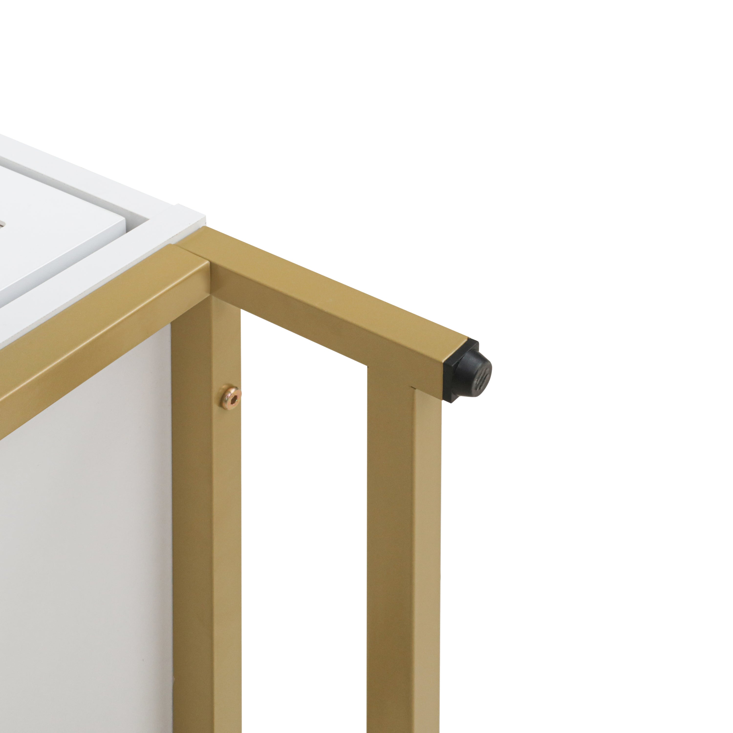Small Bedside Table with 2 Drawers, White Mirrored Nightstand, with Gold Legs