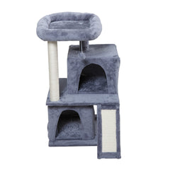 Double-layer Cat Tree with Cat house and Ladder - Light gray