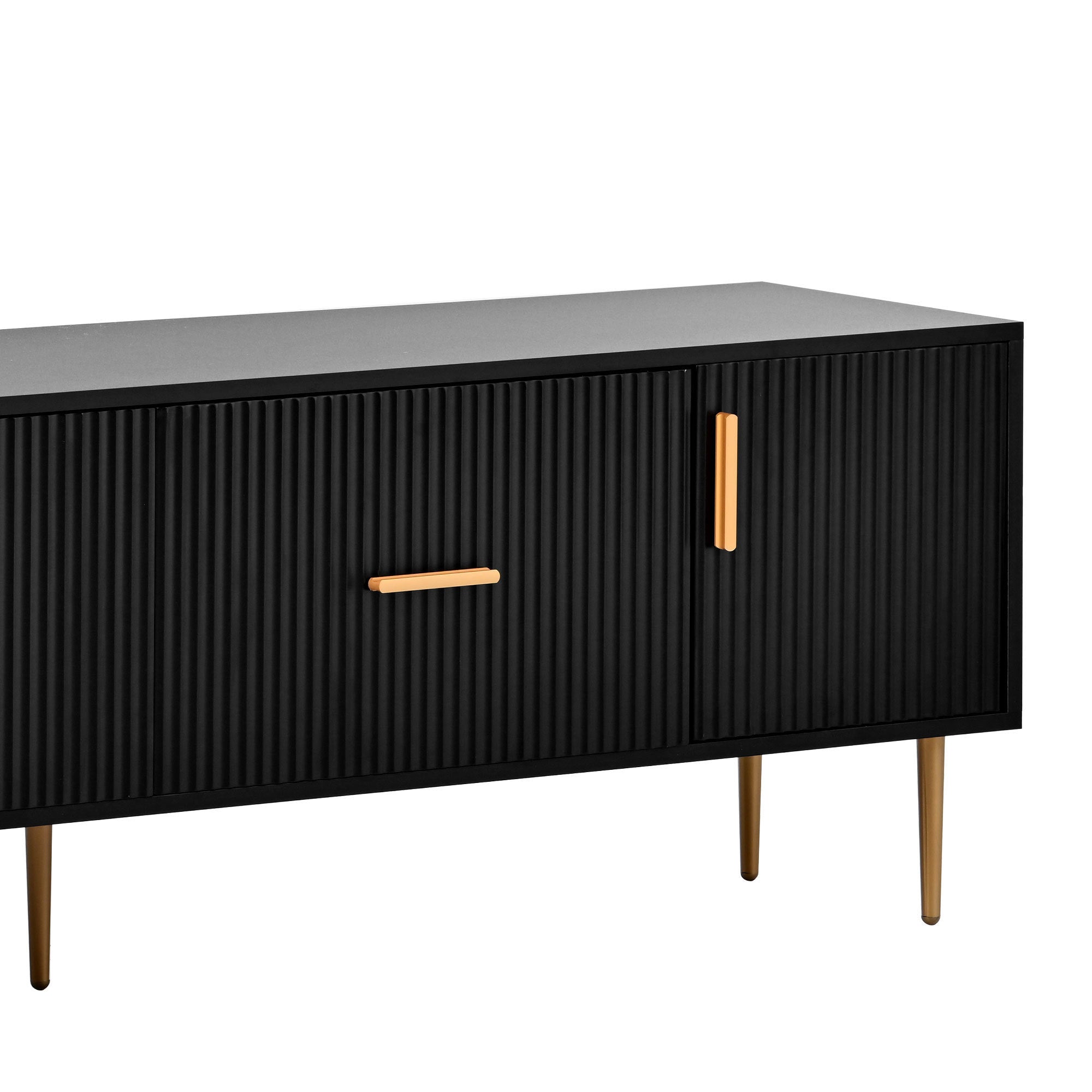 Modern TV Stand with 5 Champagne Legs, TVS Up to 75'' - Black