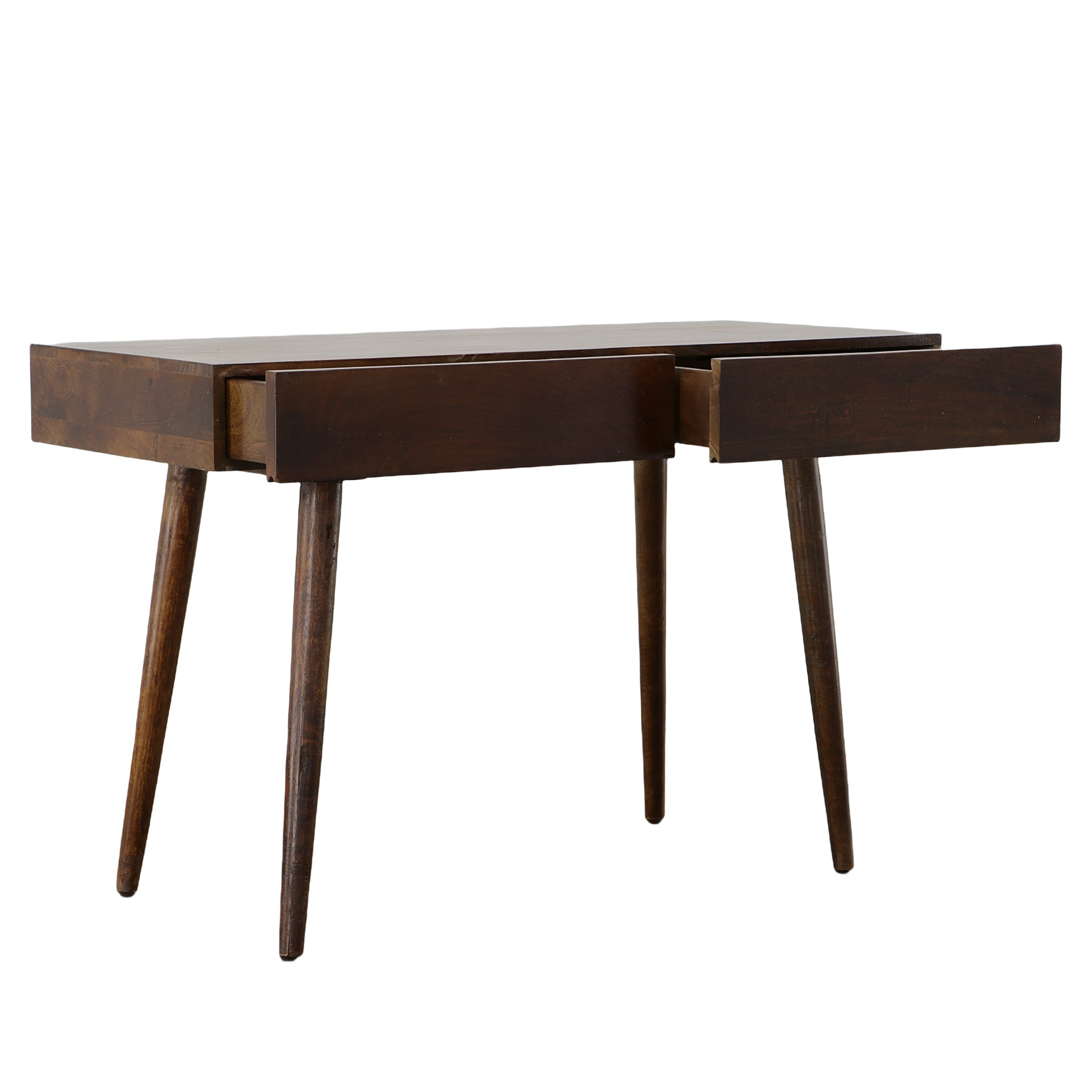 Mango Wood Writing Desk with 2 Drawers and Tapered Legs - Brown