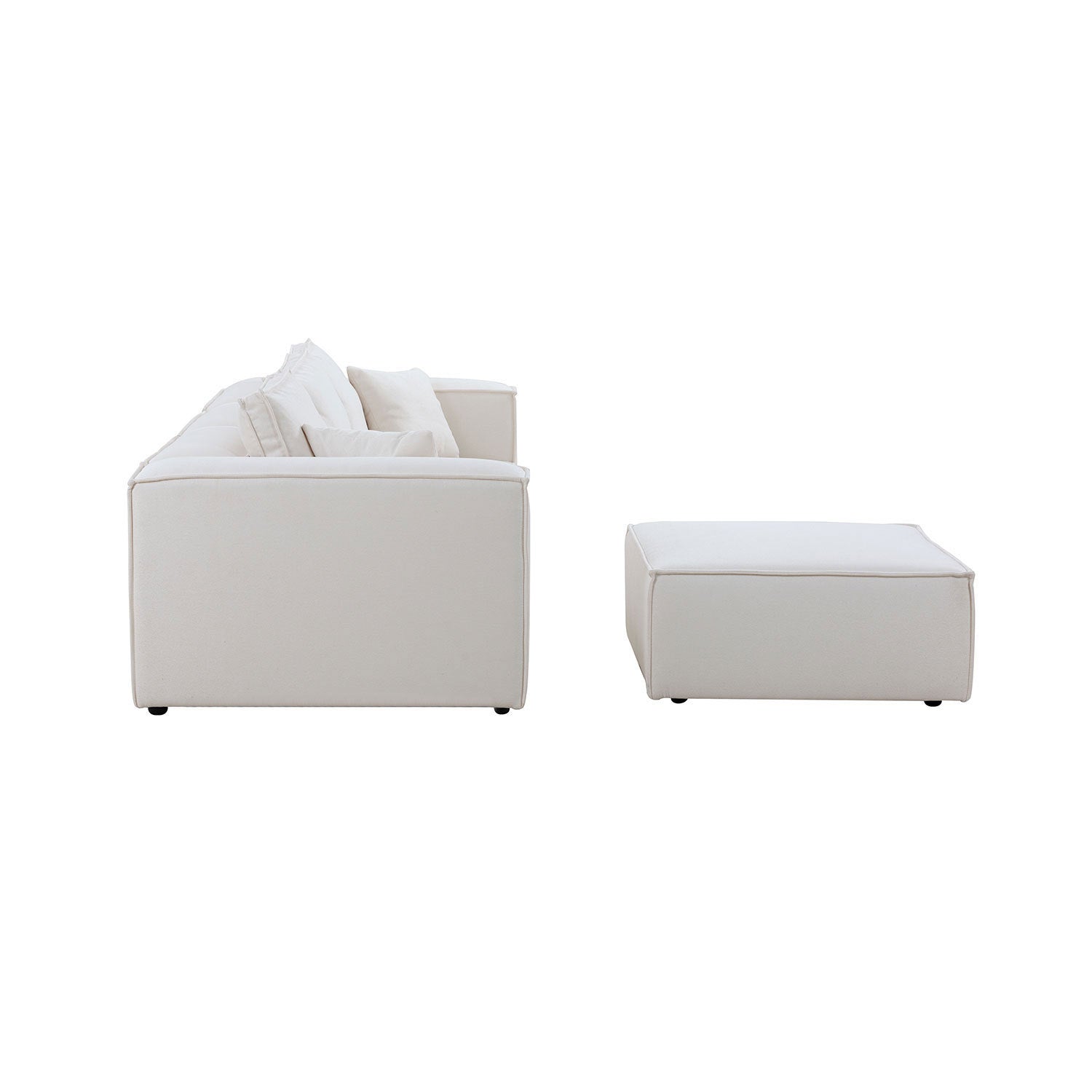 Modular Sectional Living Room Sofa Set, Modern Minimalist Style Couch with Ottoman and Reversible Chaise, L-Shape - White