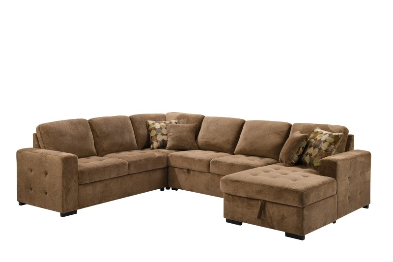 MAICOSY 123" Oversized U Shaped Sectional Sofa Chaise with 4 Throw Pillows, Brown