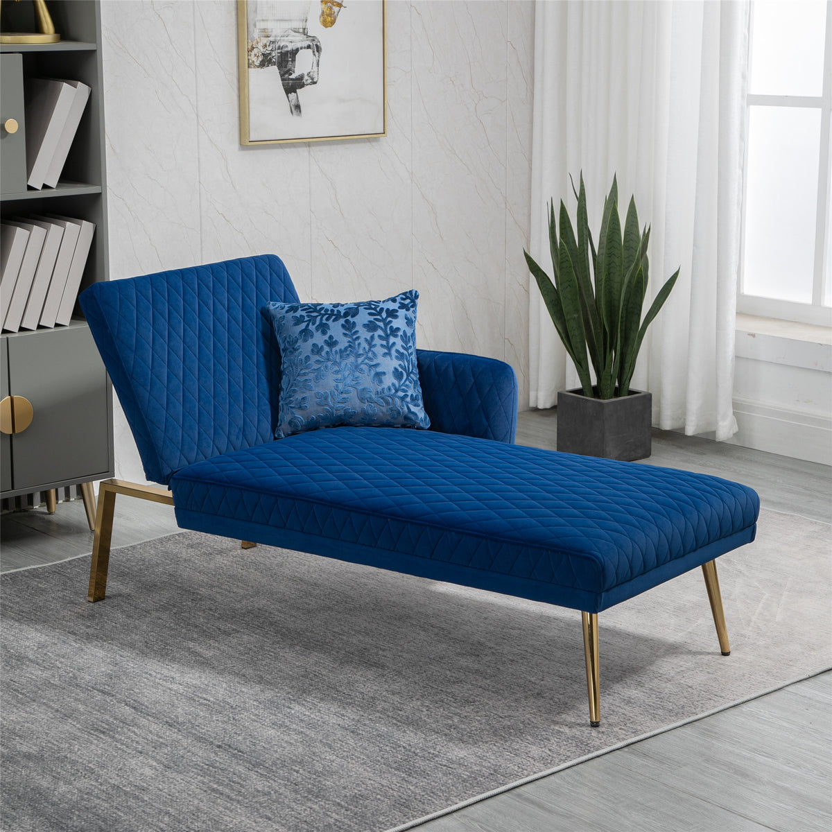 Velvet Loveseat Sofa with Metal Feet - Navy