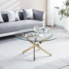 Modern Round Tempered Glass Coffee Table with Chrome Legs - Gold