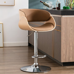 Adjustable/Swivel Bar Stool PU Leather Ecru Bent Wood Bar Chair - Walnut