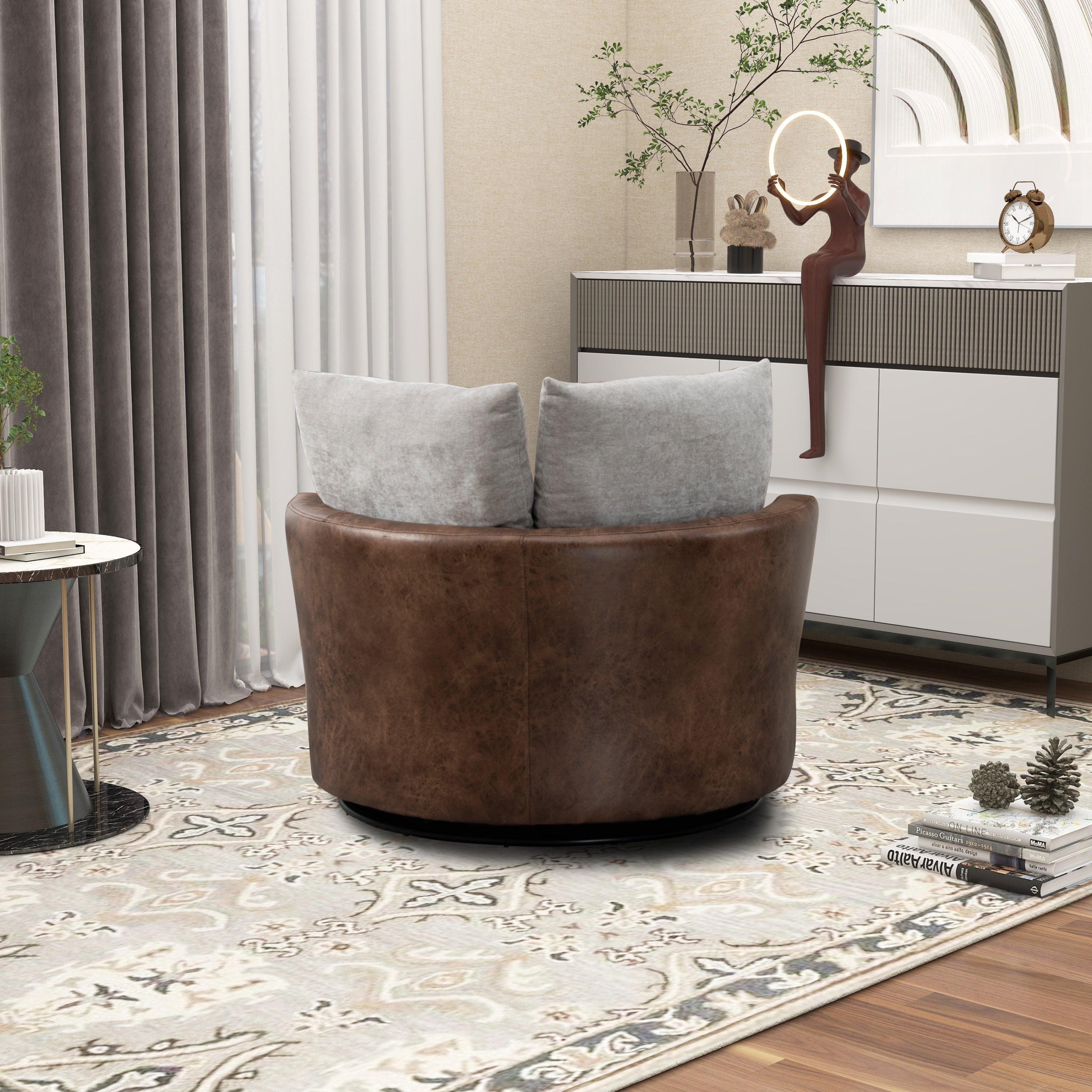 Accent Barrel Chair and Sofa With 4 Pillows