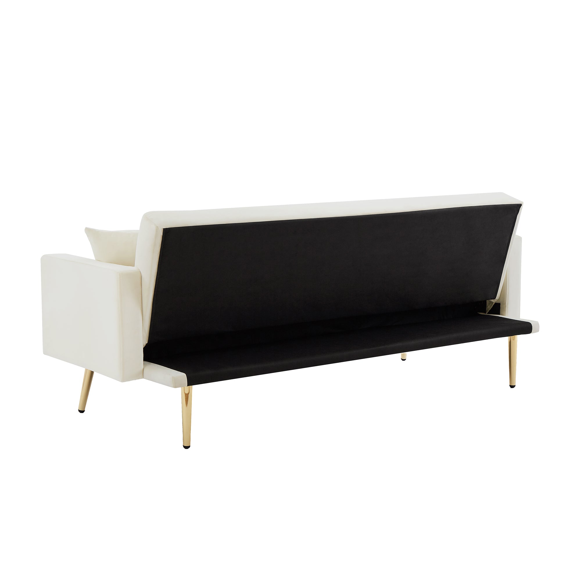 Cream White Velvet Sleeper Convertible Folding Futon Sofa Bed