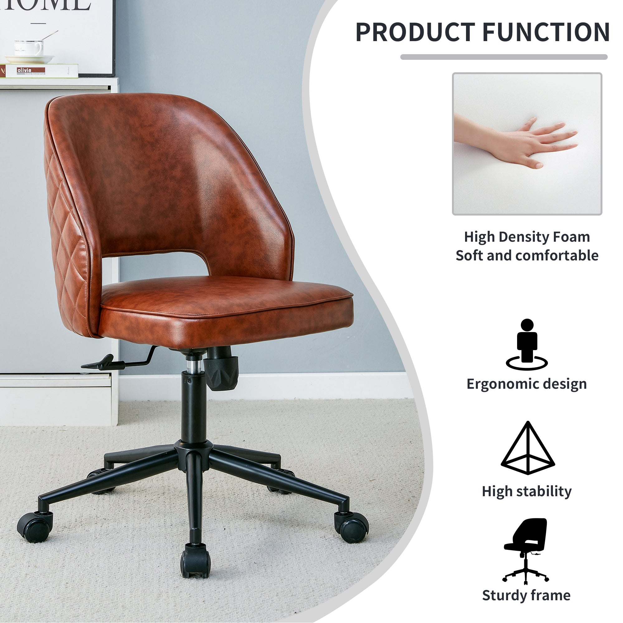Modern Home PU Office Chair Adjustable 360 ° - Brown