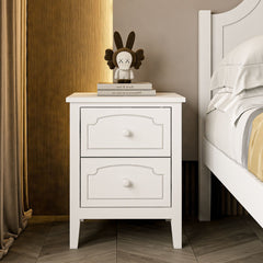 White Contemporary Roman Style, Solid Wood 2 Drawers Nightstand (1 piece)
