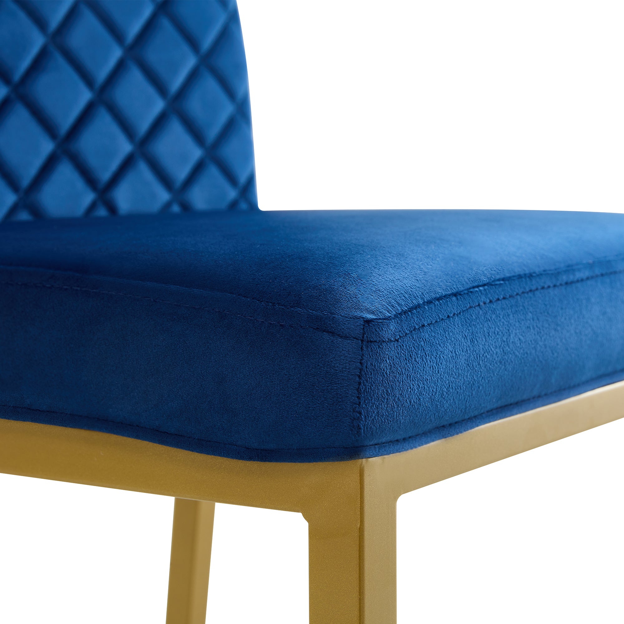 Modern Design High Counter Stool Metal Legs - Dark Blue Velvet Bar Chair (Set of 2)