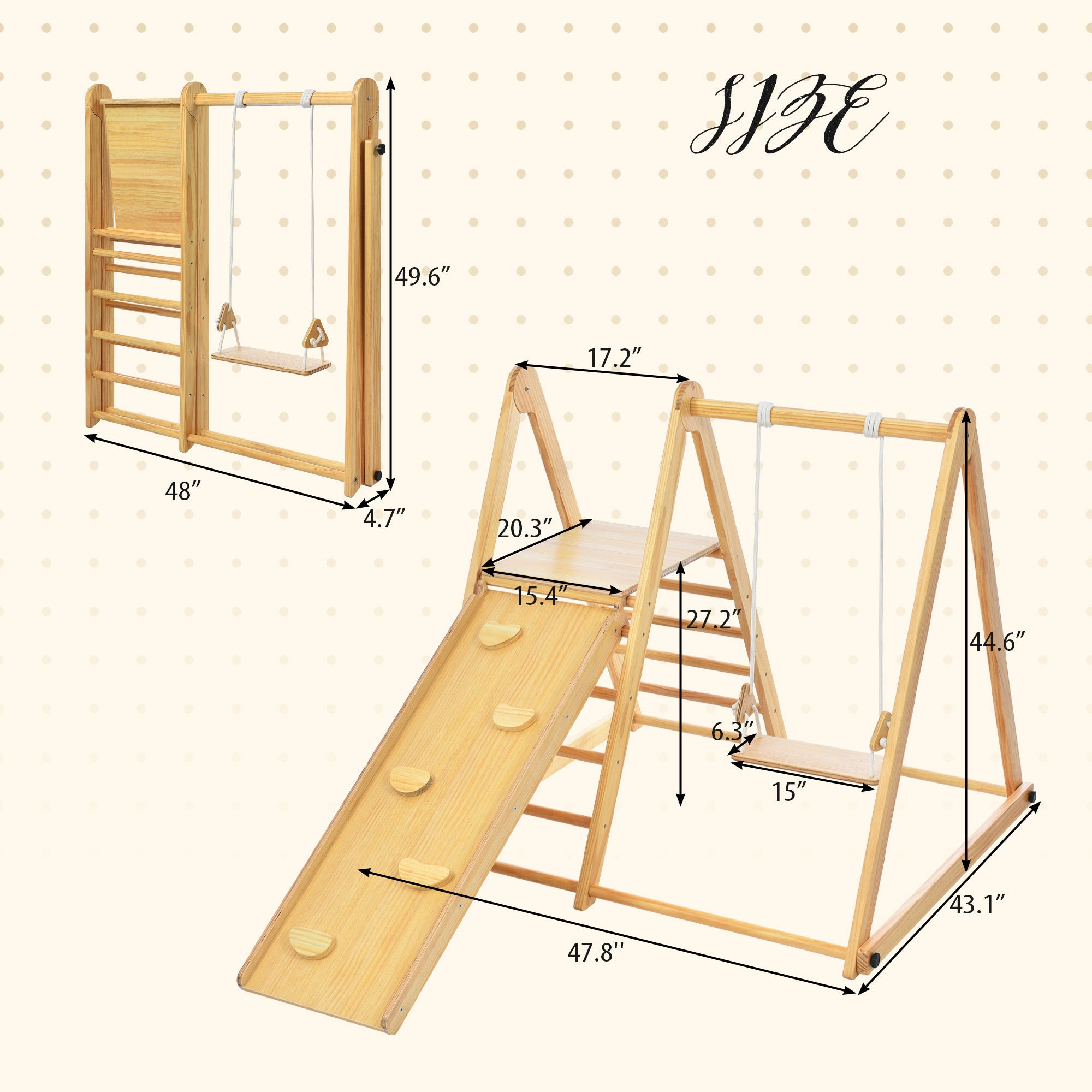 Wooden Swing and Slide Set Indoor Foldable Climbing Playground Play set for Kids/Toddlers