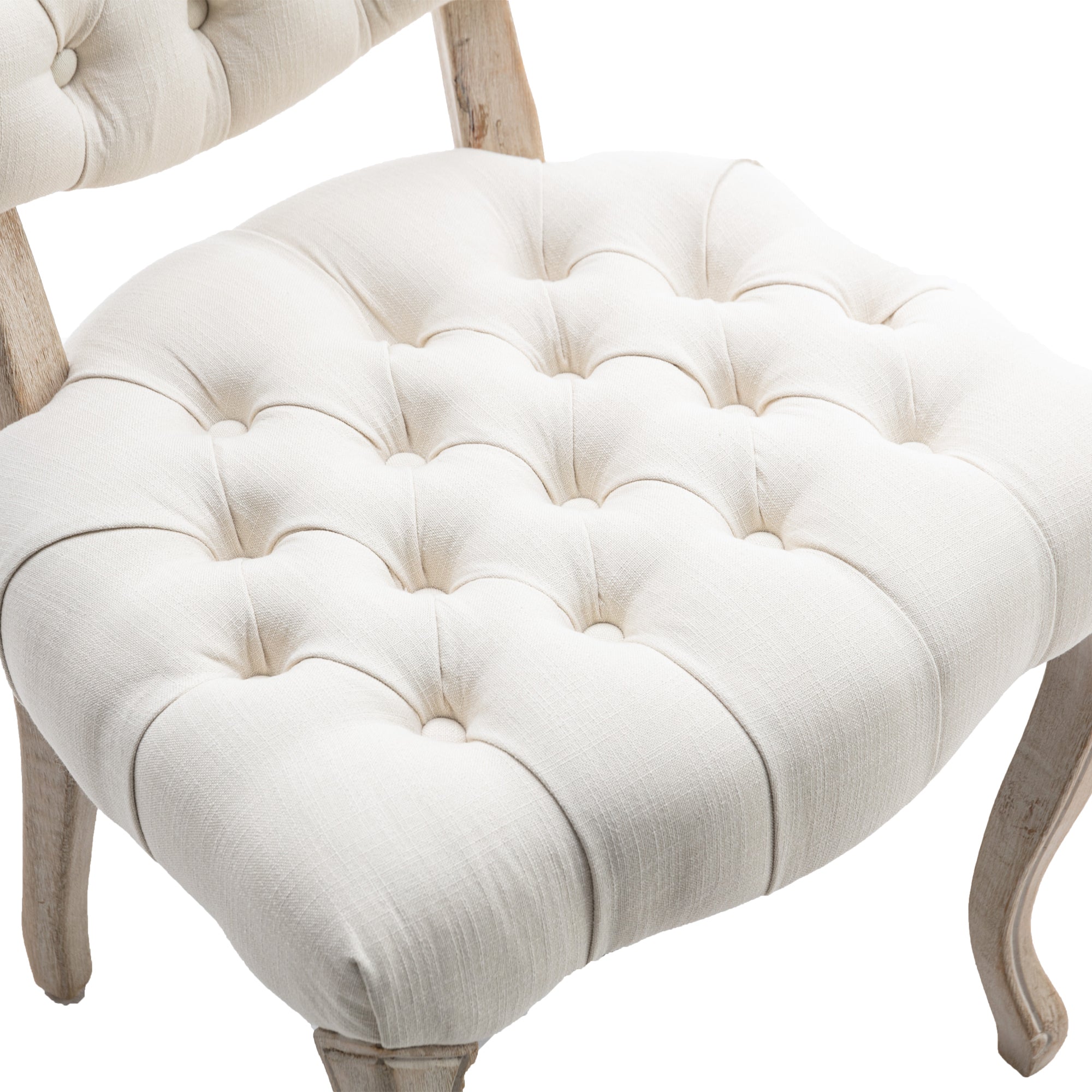 French Vintage Tufted Button Performance Fabric Dining Chair (Set of 2) - Beige