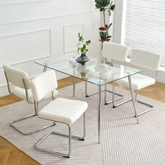 Luxury Dining Chairs with Silver Metal Legs (Set of 4) - White