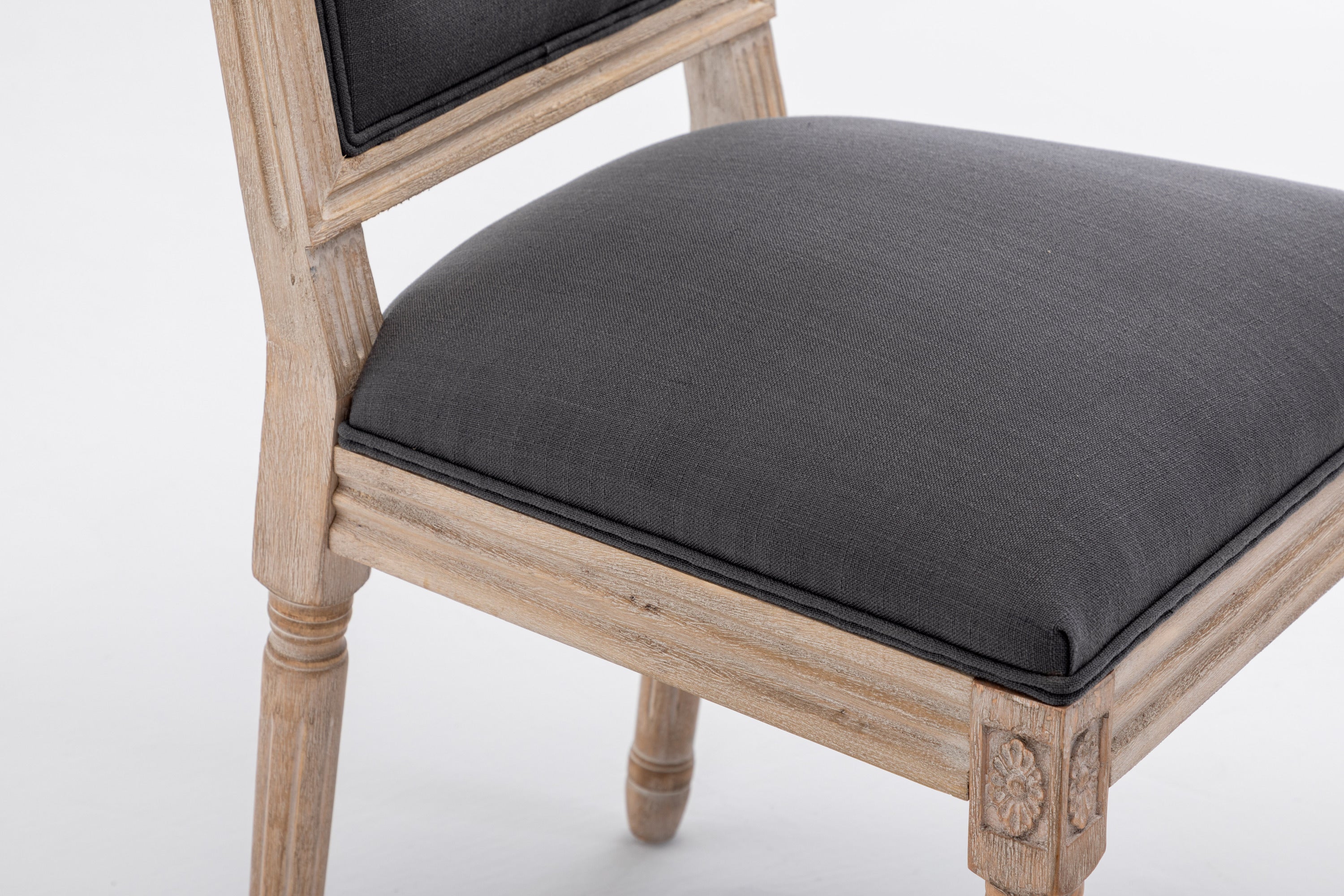 French Style Antique Painting Linen Back Dining Chair (Set of 2) - Grey