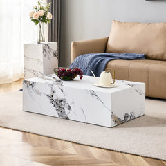 Modern Coffee Table with Marble Pattern - White