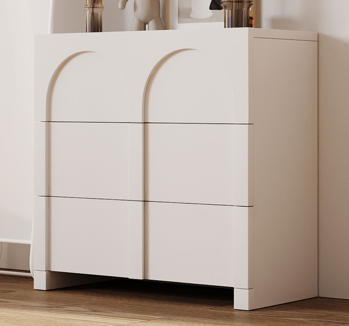 Modern Style Three-Drawer Chest Sideboard Cabinet Ample Storage Spaces  - Half Gloss White
