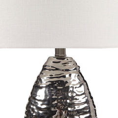 Oval Textured Ceramic Table Lamp - Silver
