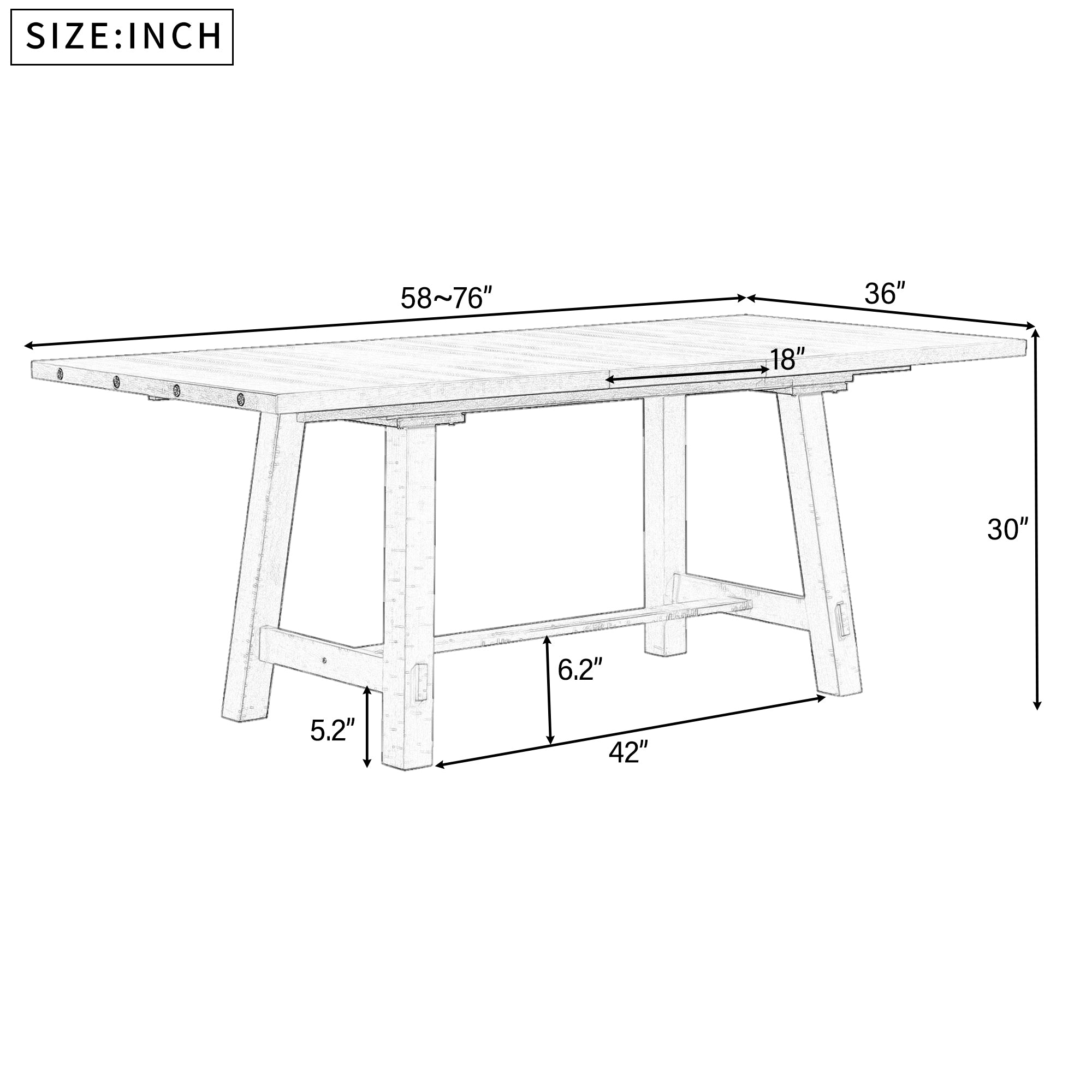Retro Style Rectangular Dining Table Wood Extendable with 18" Leaf, Seats up to 8 - Gray