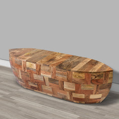 42 Inch Mango Wood Oval Canoe Shape Coffee Table - Weathered Brown