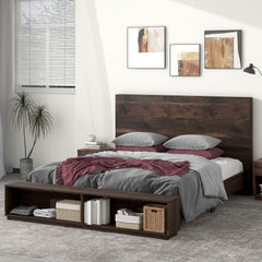 King Size Wood Platform Bed with Storage Bench - Walnut