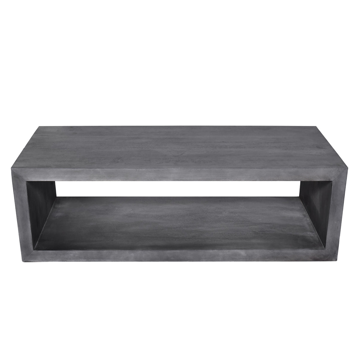 58" Cube Shape Wooden Coffee Table with Open Bottom Shelf - Charcoal Gray