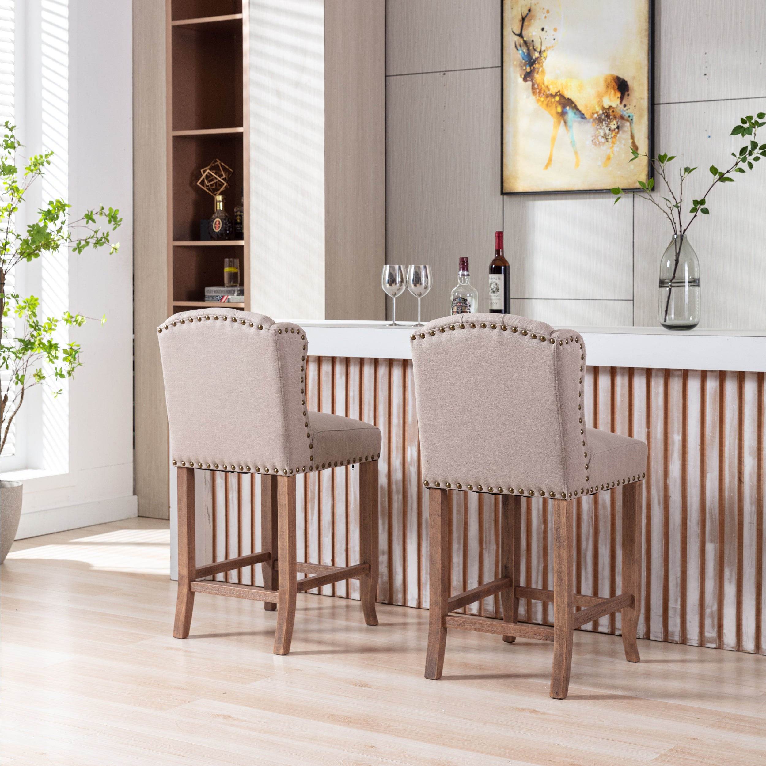 MAICOSY 26-inch Counter Height Bar Stools Set of 2, Tufted Upholstered Barstool