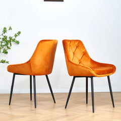 Modern Orange Velvet Dining Chairs with Black Legs (Set of 2) - Orange