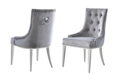 Contemporary Grey Velvet & Stainless Steel Dining Chair (Set of 2)