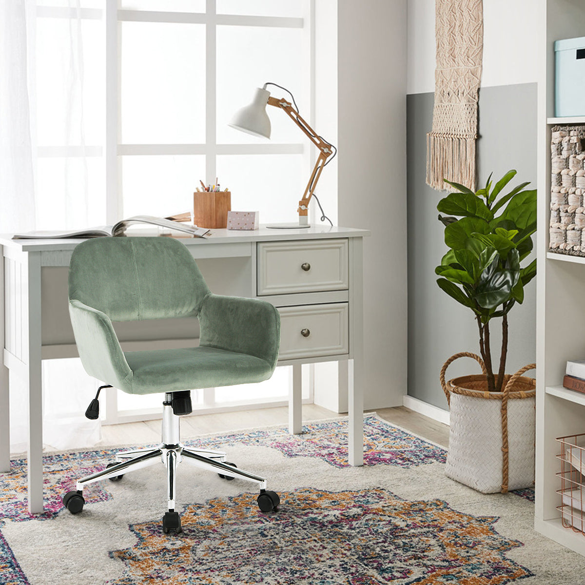 Modern Velvet Upholstered Adjustable Swivel Office Chair - Cactus Olive Green
